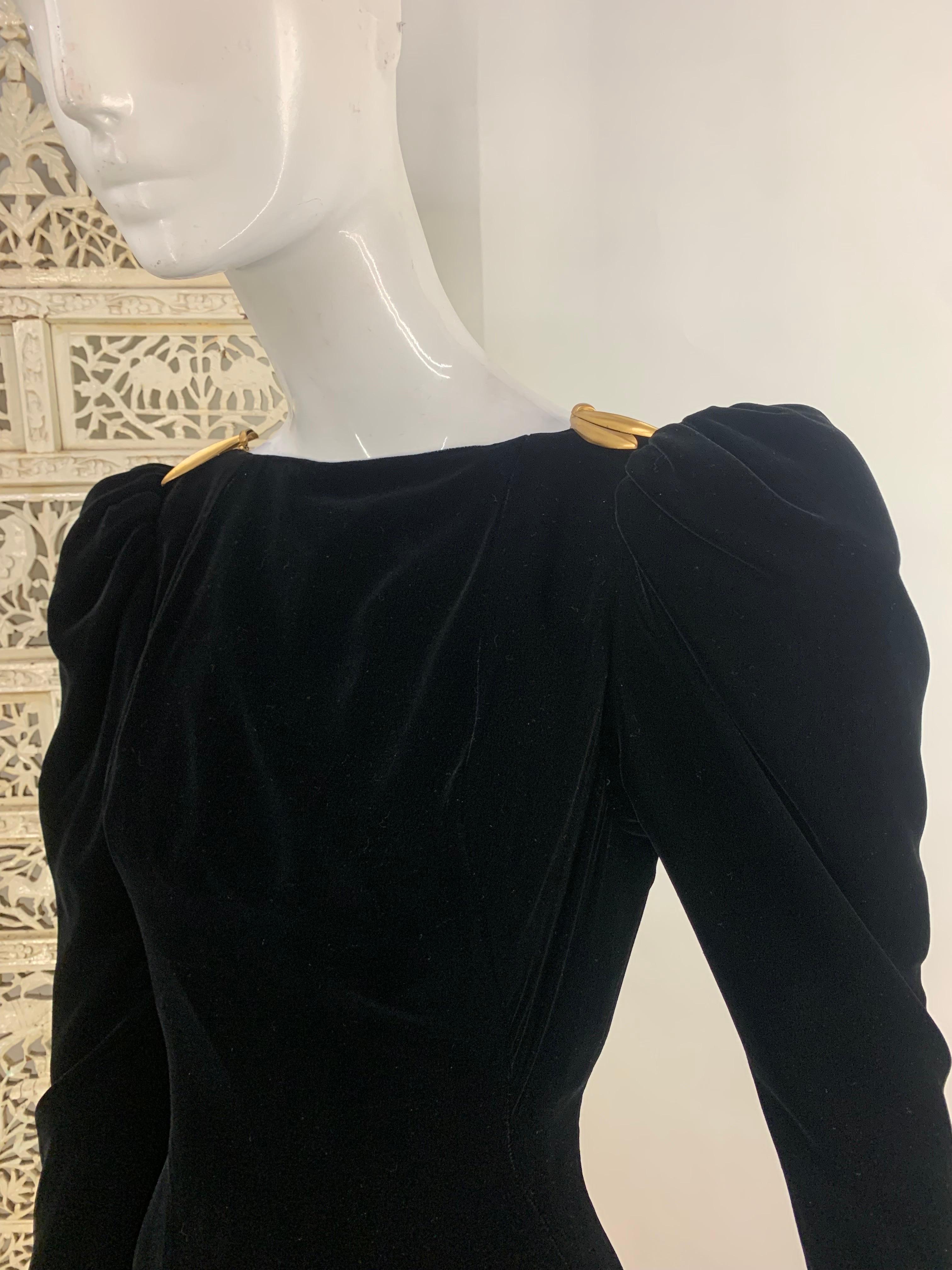 1980s Murray Arbeid - London Black Velvet Gown w Gold Sequin Leaves & Crinoline 12
