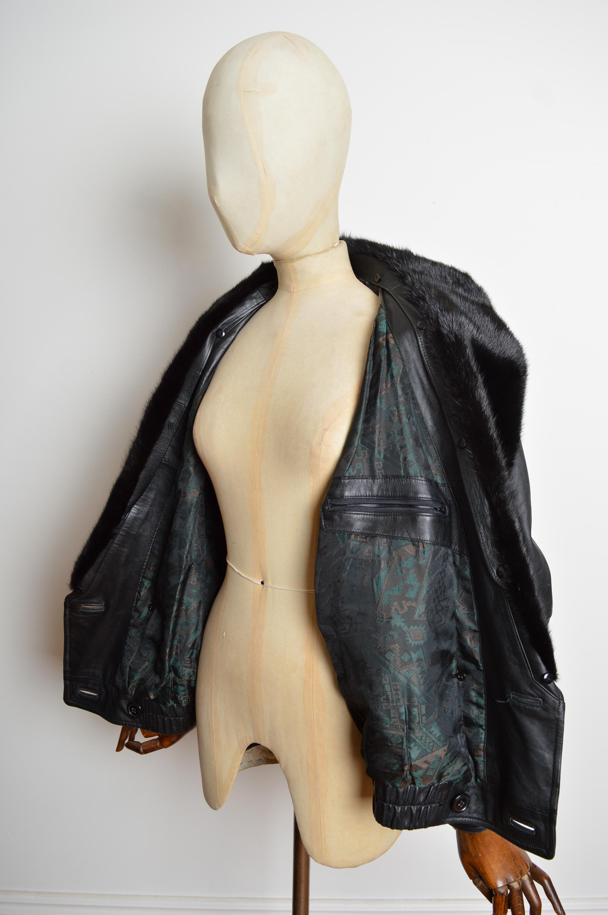 Giacca bomber oversize anni '80 in pelle di nappa e pelliccia di visone, nera e boxy in vendita 6