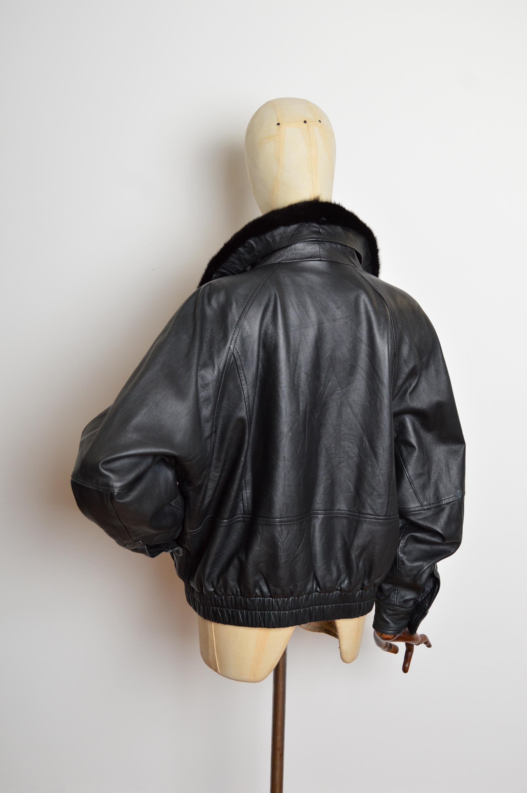 Giacca bomber oversize anni '80 in pelle di nappa e pelliccia di visone, nera e boxy In condizioni buone in vendita a Sheffield, GB