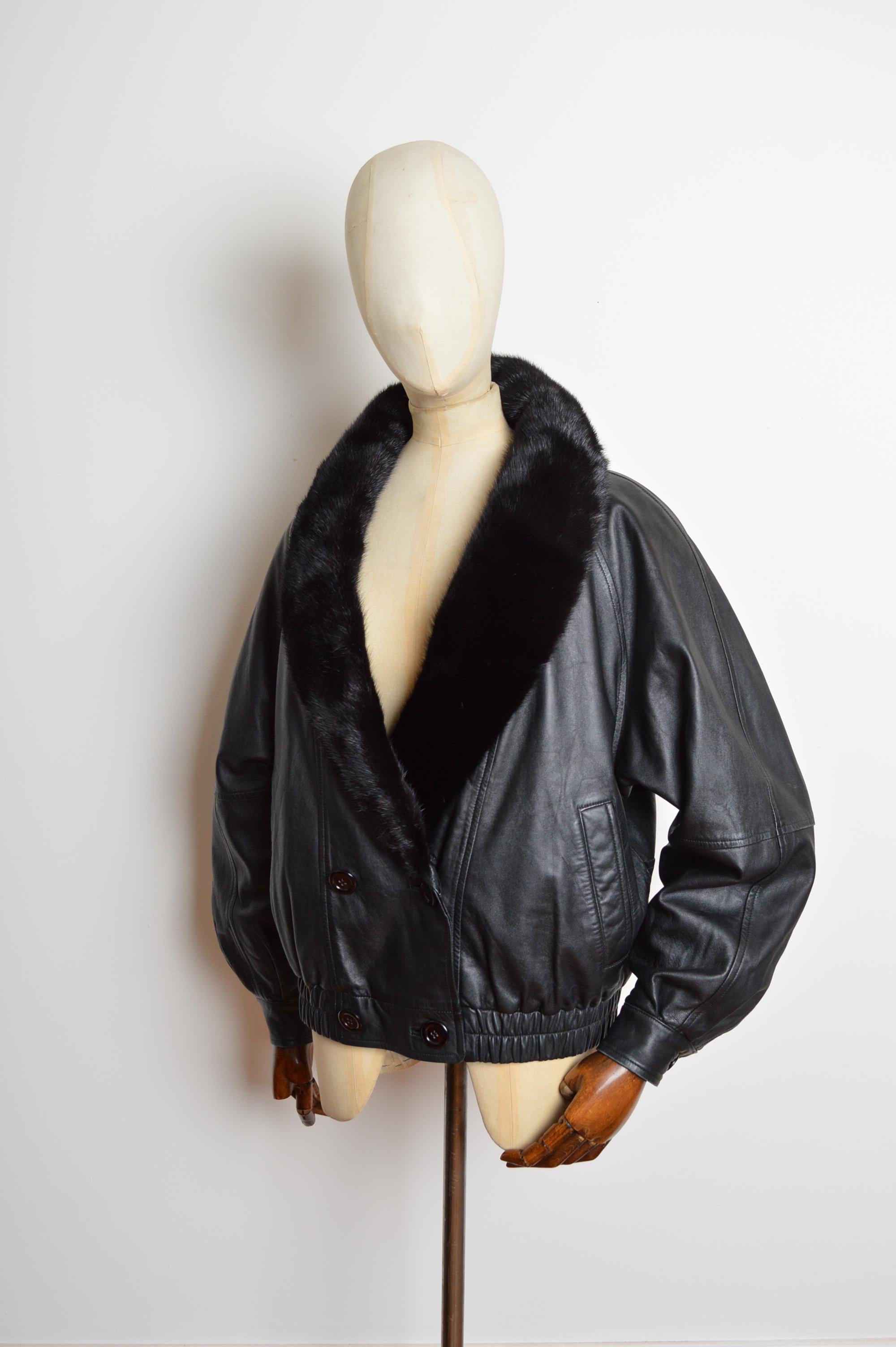 Donna Giacca bomber oversize anni '80 in pelle di nappa e pelliccia di visone, nera e boxy in vendita