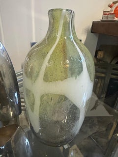 1980s Nason Style Modern Green and White Murano Glass Bottle Vase