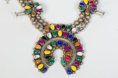 1980s Native American Alpaca Silver & Brass Squash Blossom Necklace Signed "GM"