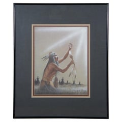 1980s Native American Johnny Tiger Jr Medicine Culture Indian Print 23"