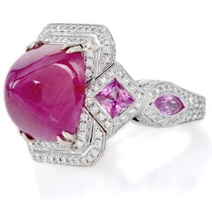 1980S Natural Burma Ruby Sapphire & Diamond 18K Gold Cocktail Ring