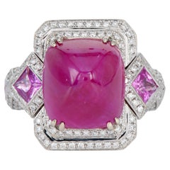 1980S Natural Burma Ruby Sapphire & Diamond 18K Gold Cocktail Ring