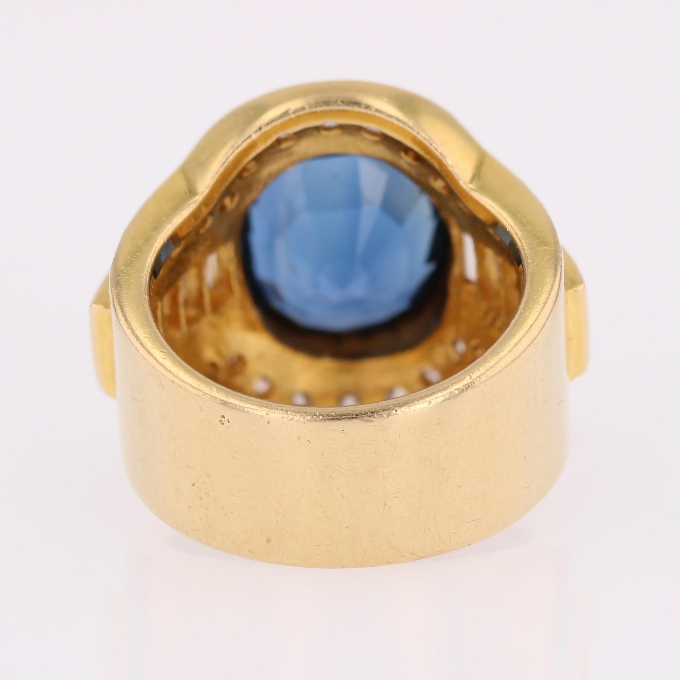 Anillo grande de oro amarillo de 18 quilates con zafiro natural de Camboya de los años 80 en venta 9