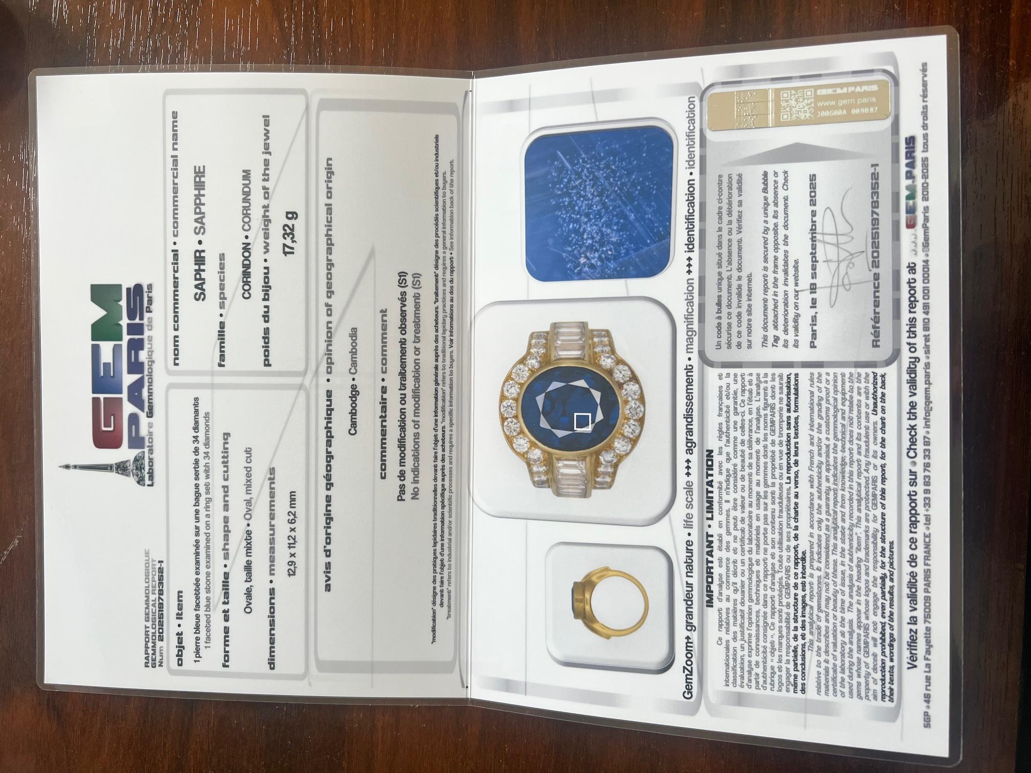 Anillo grande de oro amarillo de 18 quilates con zafiro natural de Camboya de los años 80 en venta 10