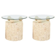 1980s Natural Mactan Stone End or Side Tables with Glass Tops