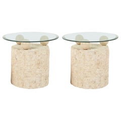 1980s Natural Mactan Stone End/Side Tables with Glass Tops
