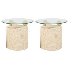 1980s Natural Mactan Stone End/Side Tables with Glass Tops