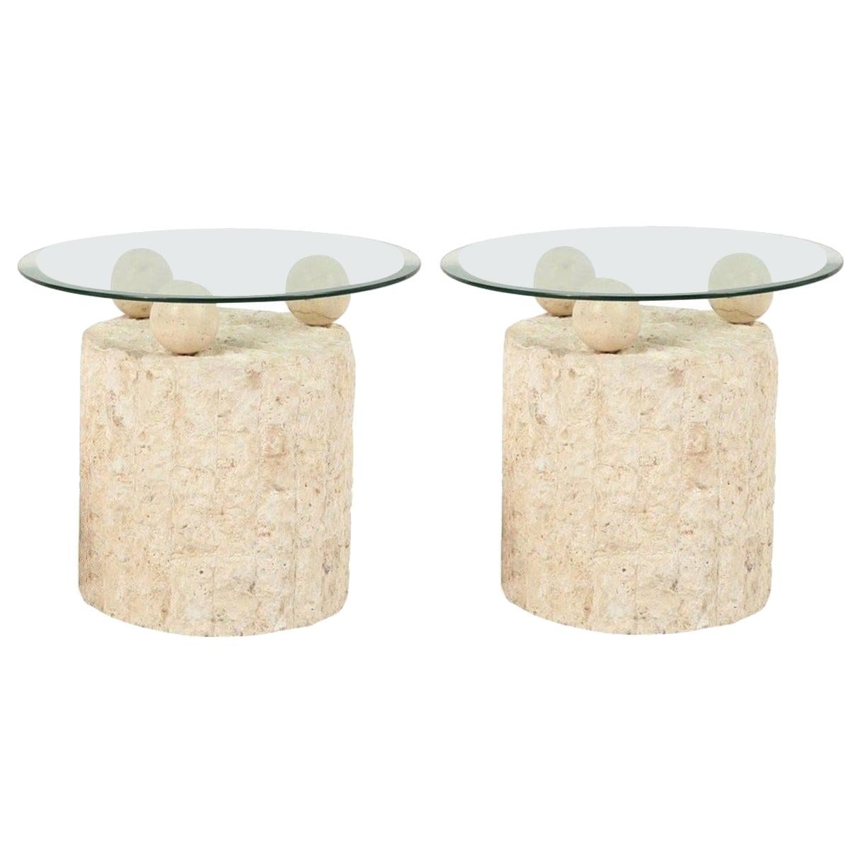 1980s Natural Mactan Stone End or Side Tables with Glass Tops