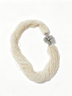 1980's Natural Micro Pearl Necklace with Diamond Flower Clasp