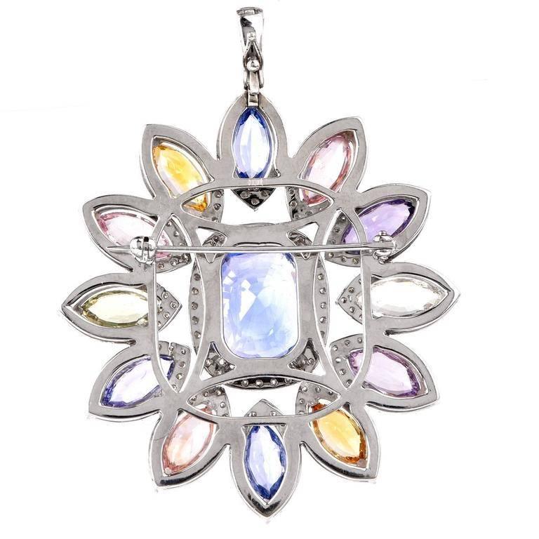 1980s Natural No Heat Sapphire Diamond Pendant Necklace In Excellent Condition In Miami, FL