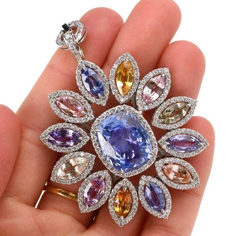 1980s Natural No Heat Sapphire Diamond Pendant Necklace 2