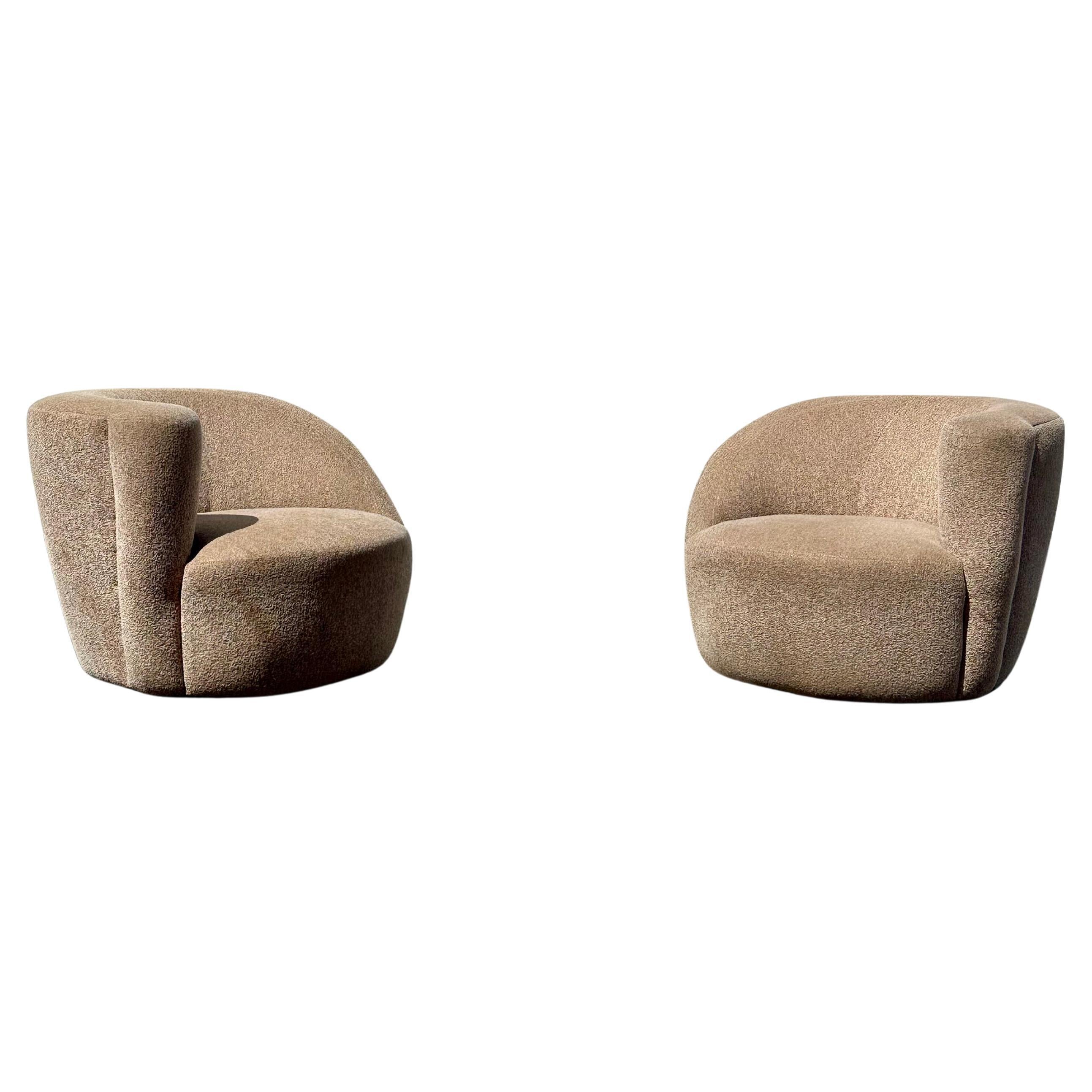1980s Nautilus Weiman Sculptural Tweedy Style Swivel Chairs, Set of 2