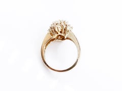 1980s Navette Diamond Cluster Yellow Gold Ring