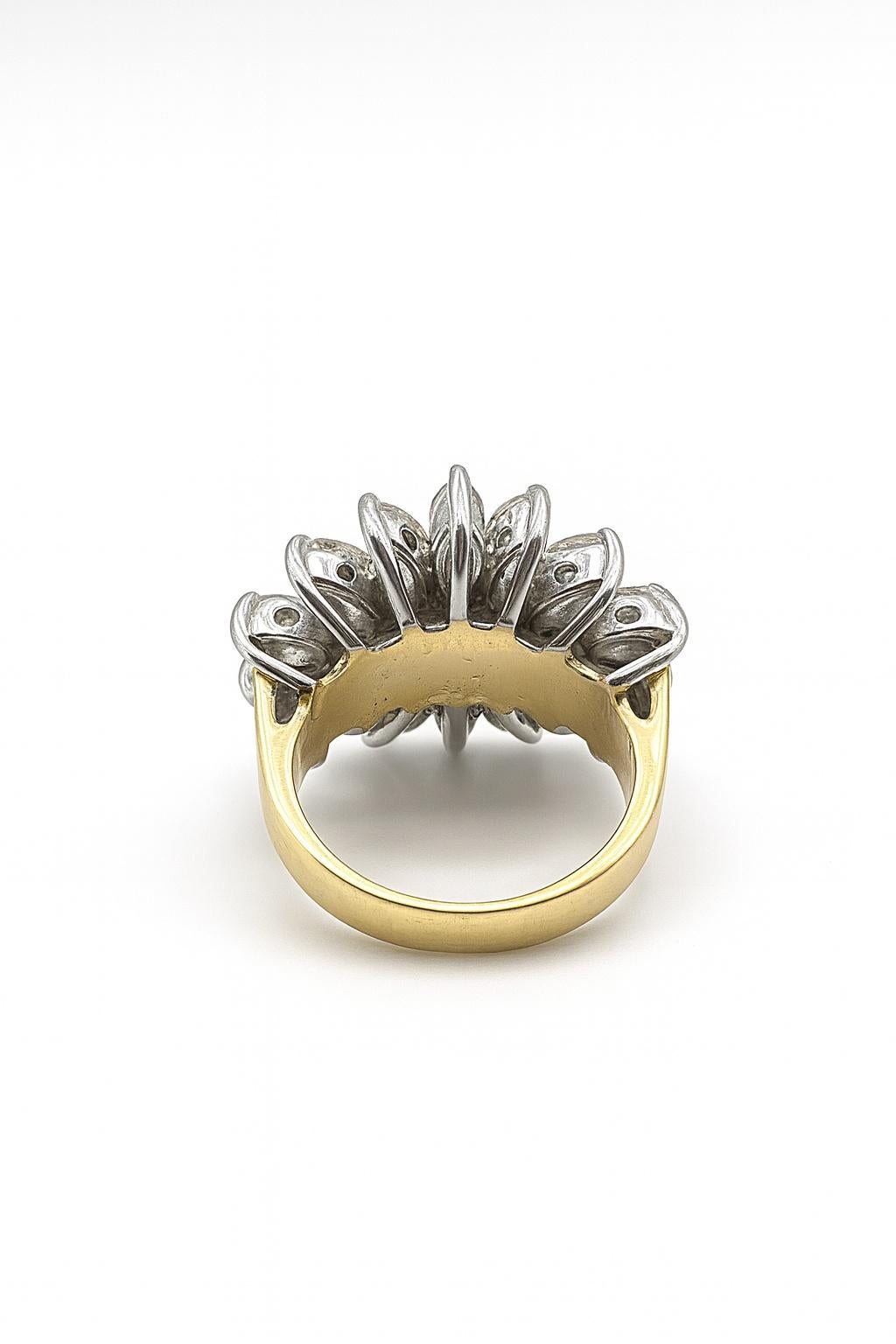 1980s Navette Diamond Yellow / White Gold Ring For Sale 5