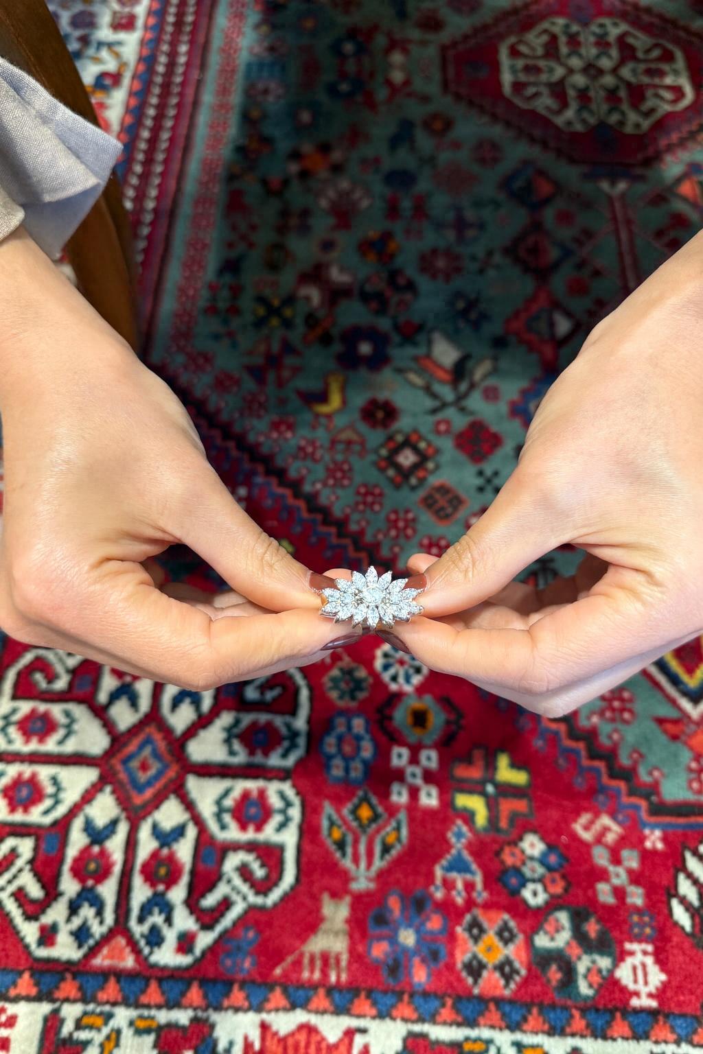 1980s Navette Diamond Yellow / White Gold Ring For Sale 7