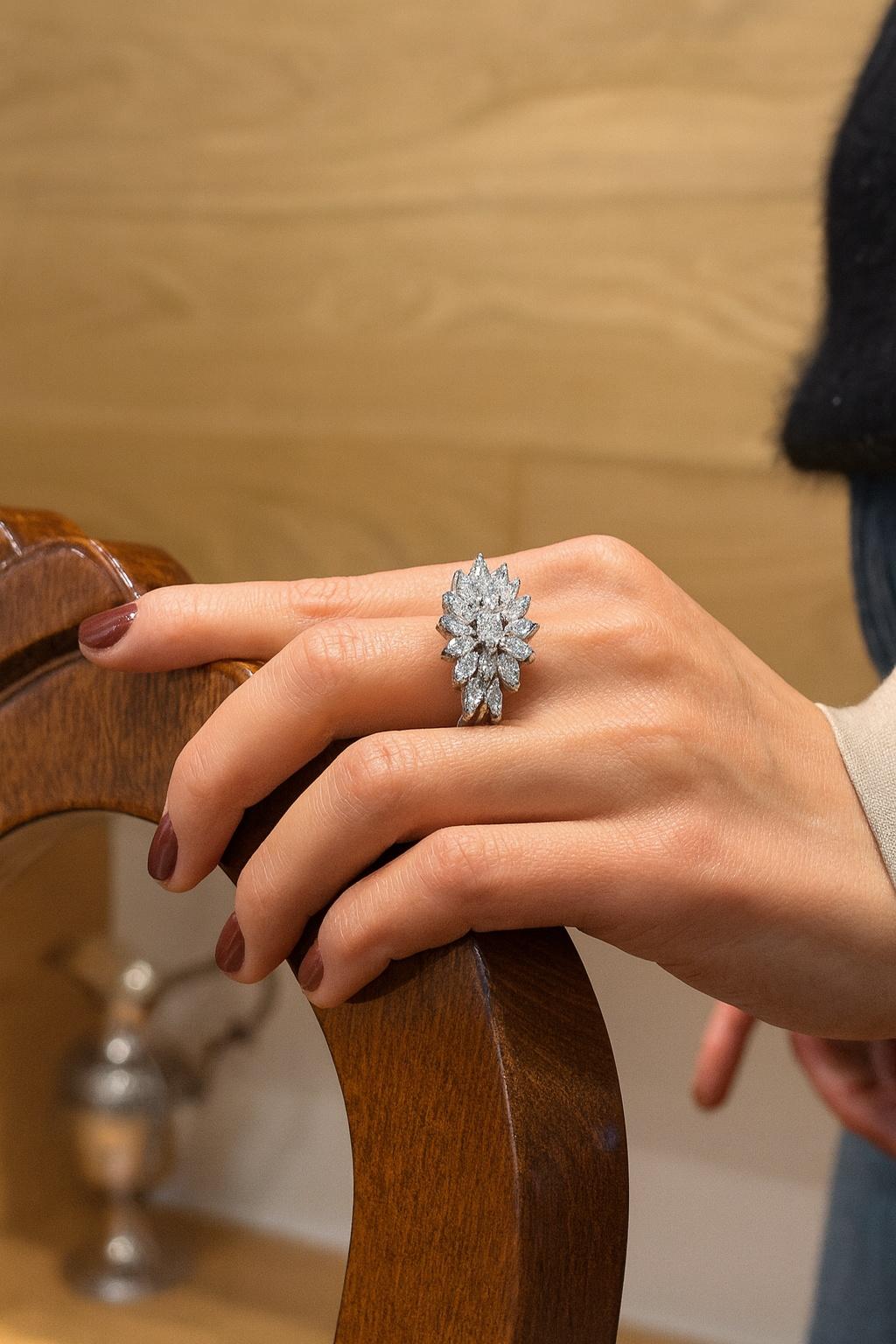 1980s Navette Diamond Yellow / White Gold Ring For Sale 8