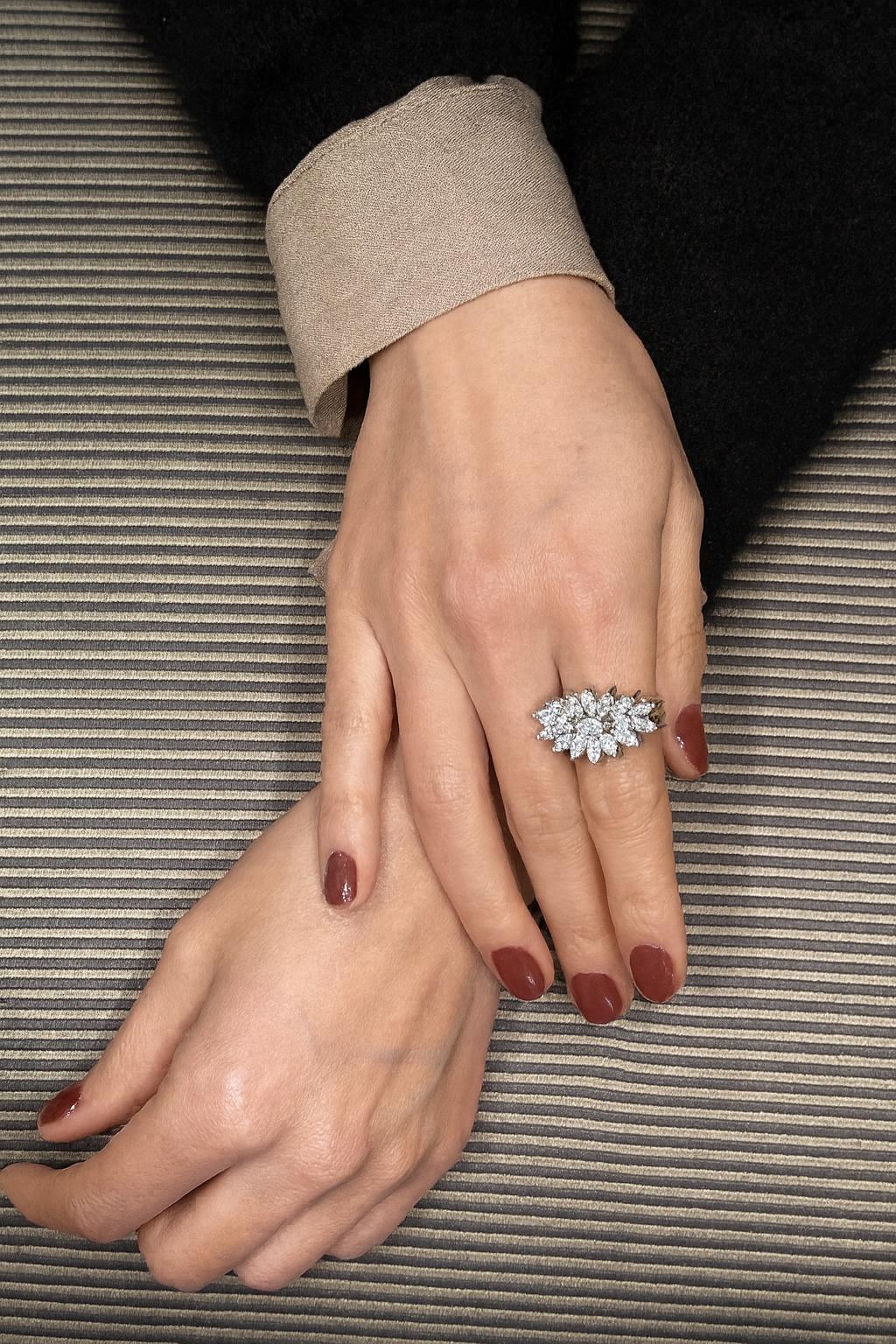 1980s Navette Diamond Yellow / White Gold Ring For Sale 9