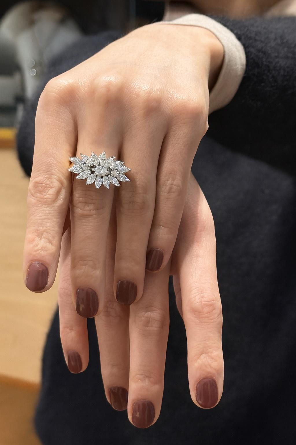 1980s Navette Diamond Yellow / White Gold Ring For Sale 10