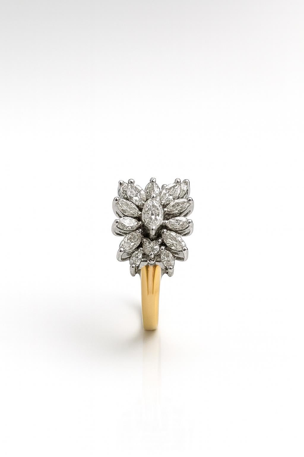 1980s Navette Diamond Yellow / White Gold Ring For Sale 11