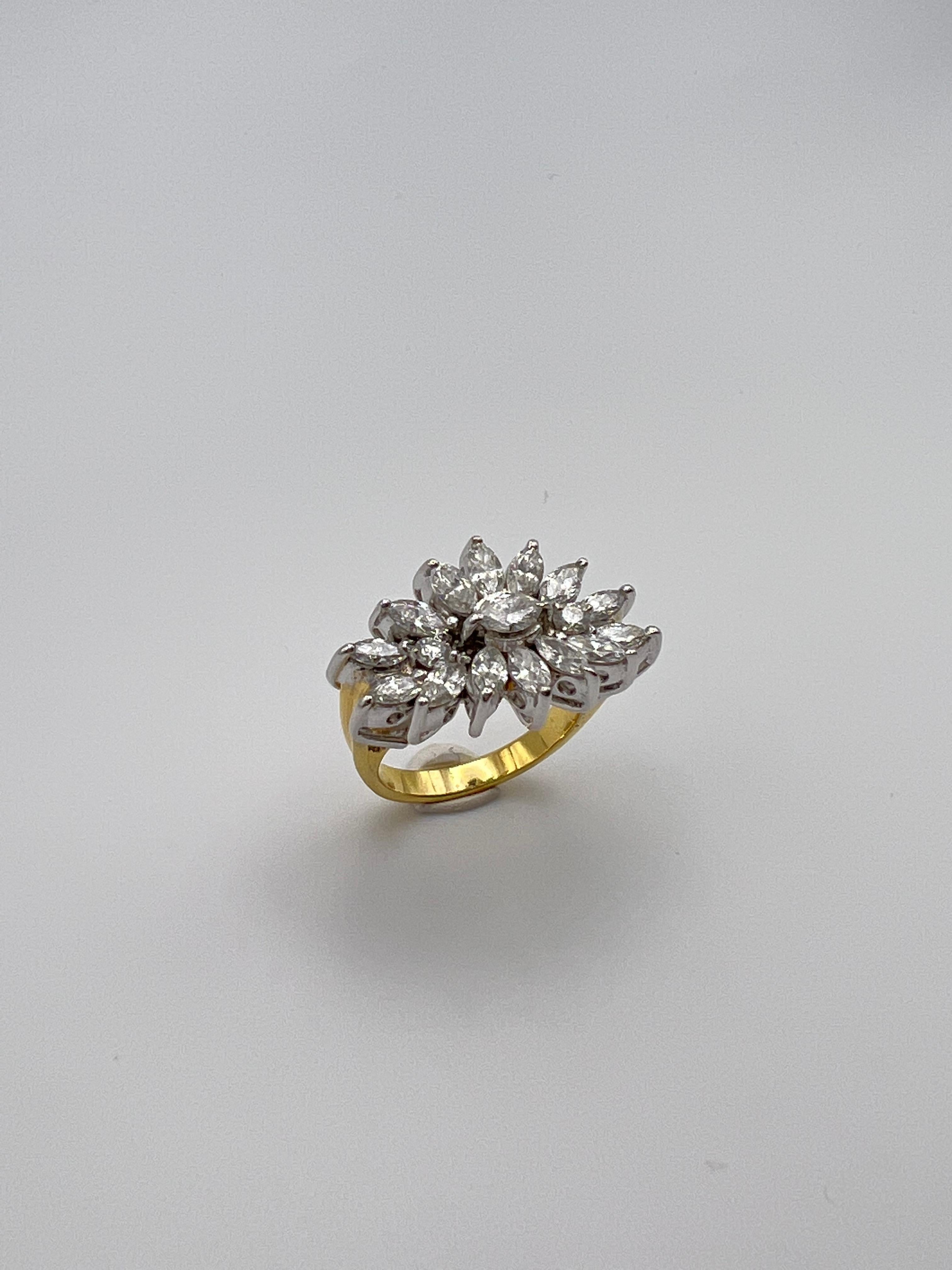 Women's 1980s Navette Diamond Yellow / White Gold Ring For Sale