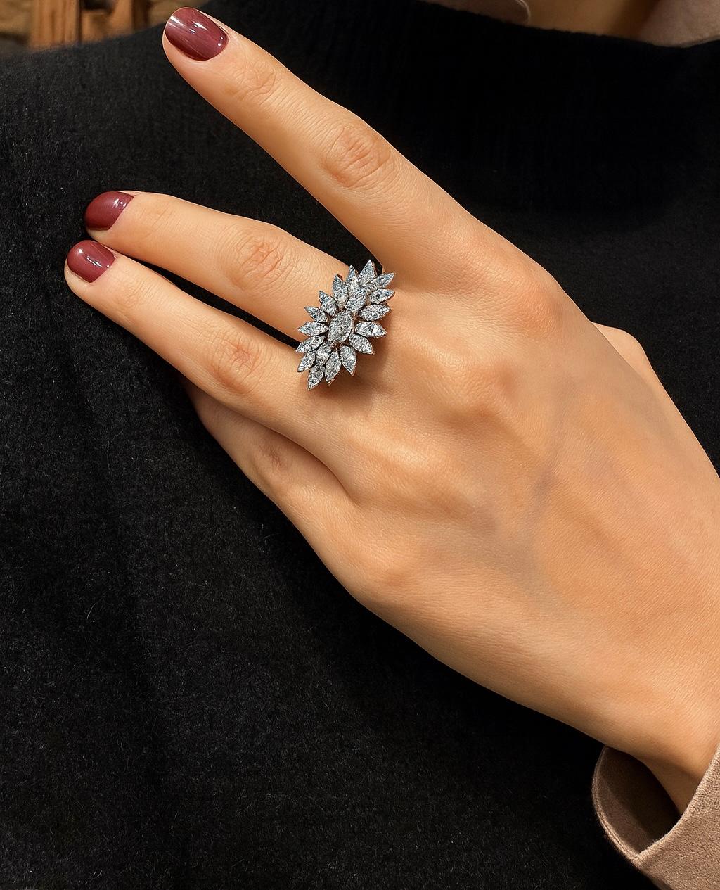 1980s Navette Diamond Yellow / White Gold Ring For Sale 2