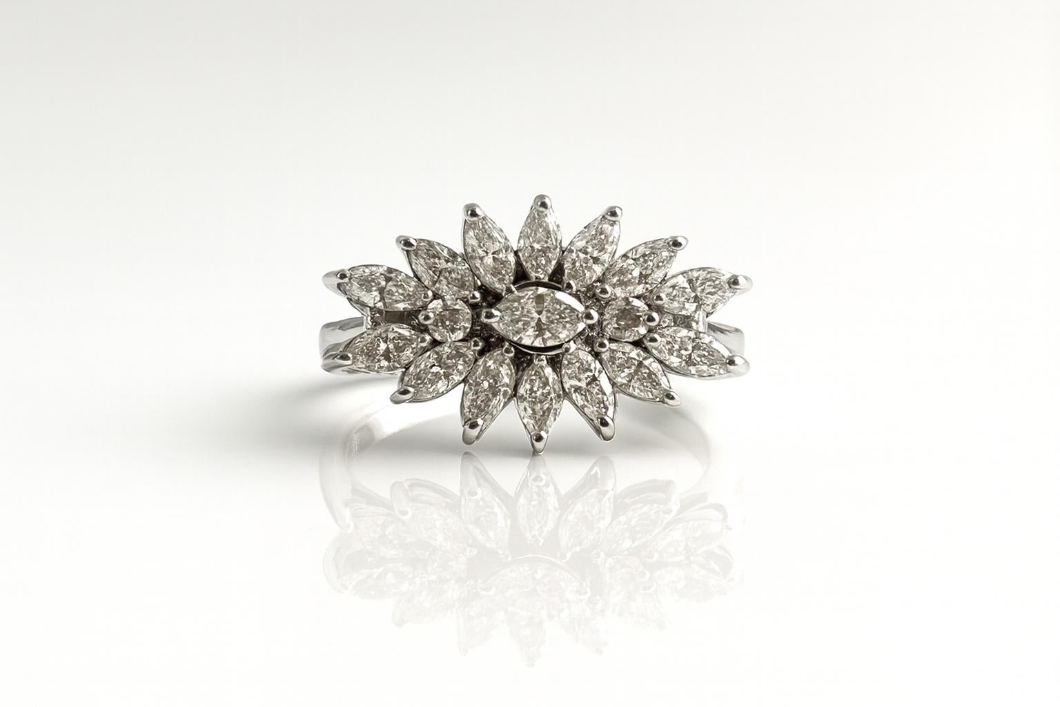 1980s Navette Diamond Yellow / White Gold Ring For Sale 3