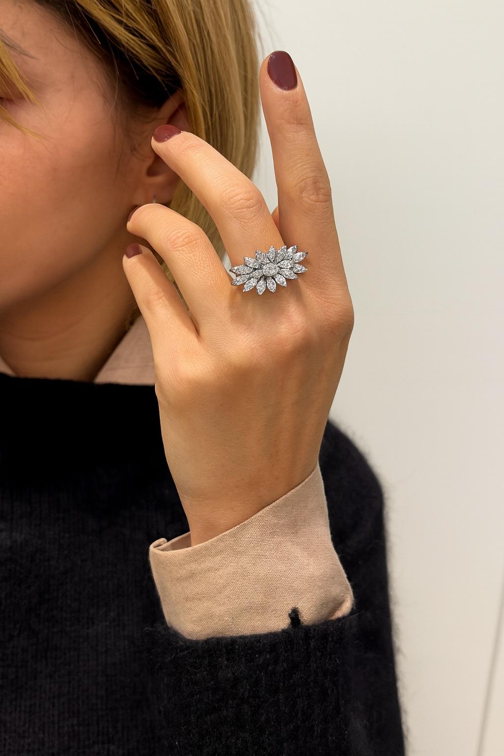 1980s Navette Diamond Yellow / White Gold Ring For Sale 4