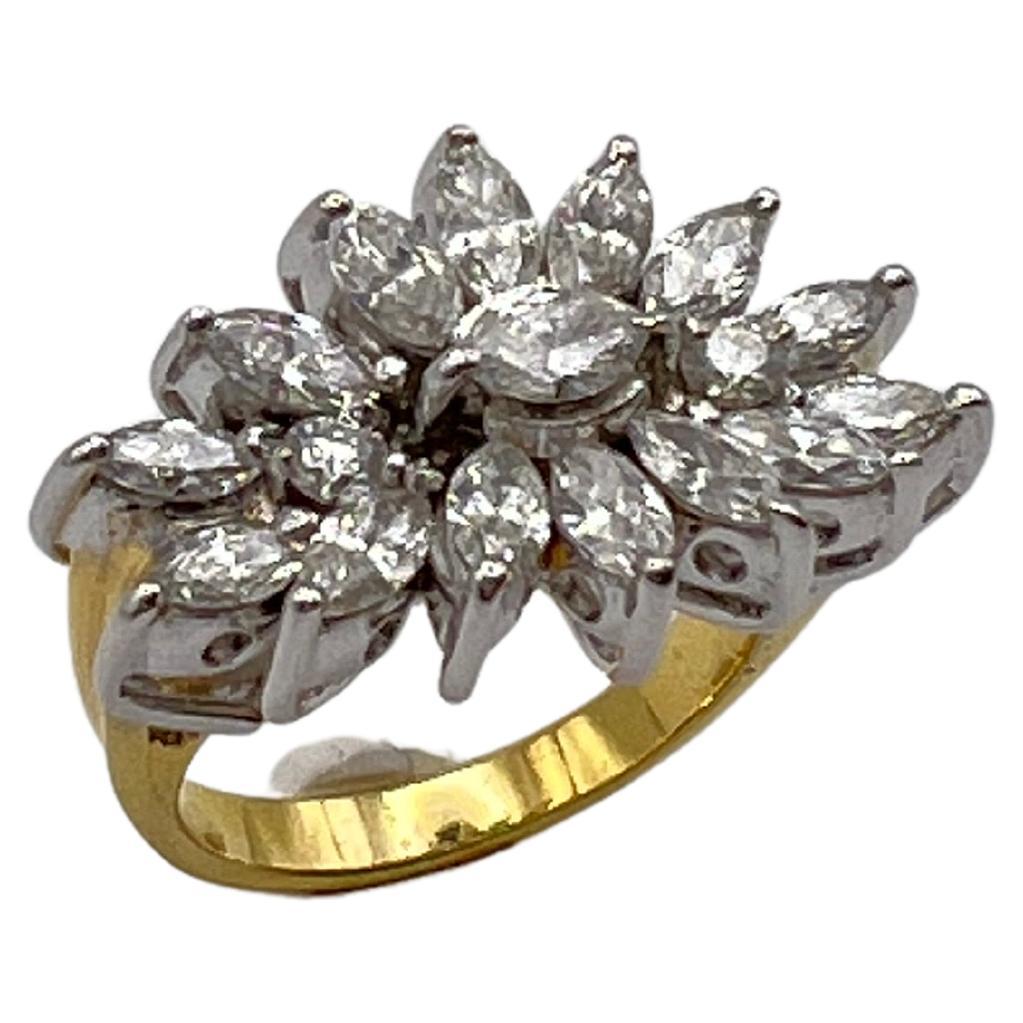 1980s Navette Diamond Yellow / White Gold Ring For Sale