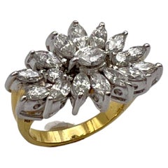 1980er Jahre Navette Diamant-Gelb-/Weißgold-Ring