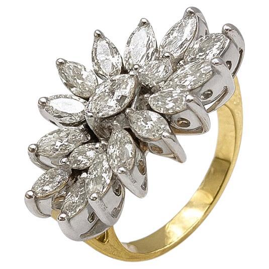 1980s Navette Diamond Yellow / White Gold Ring For Sale