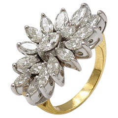 Anello anni '80 con diamante Navette in oro giallo e bianco