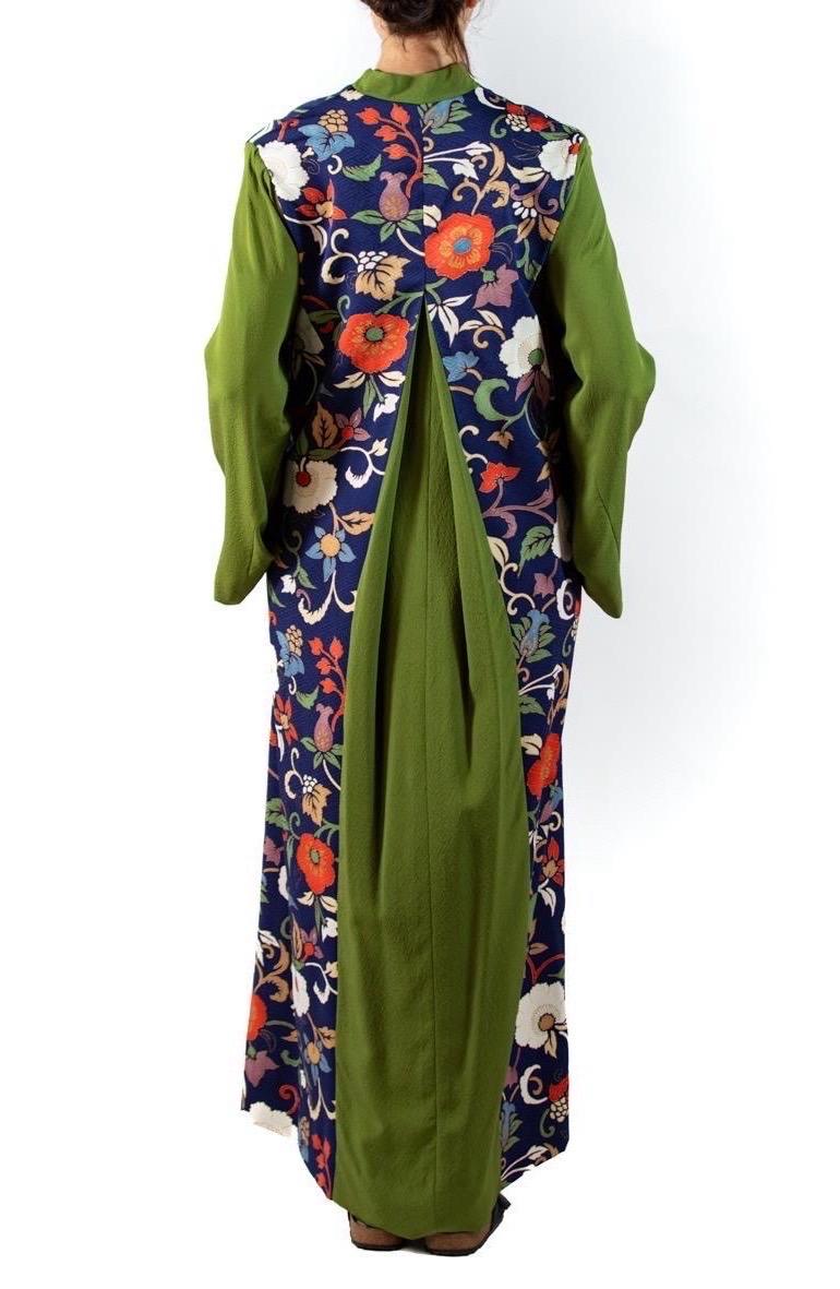 1980S Navy Blue Floral Silk Kimono For Sale 3