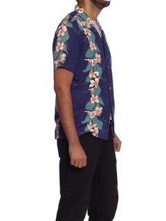 1980S Navy Blue Tropical Cotton Men's Magnum PI Shirt