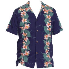 1980S Navy Blue Tropical Cotton Men's Magnum PI Shirt