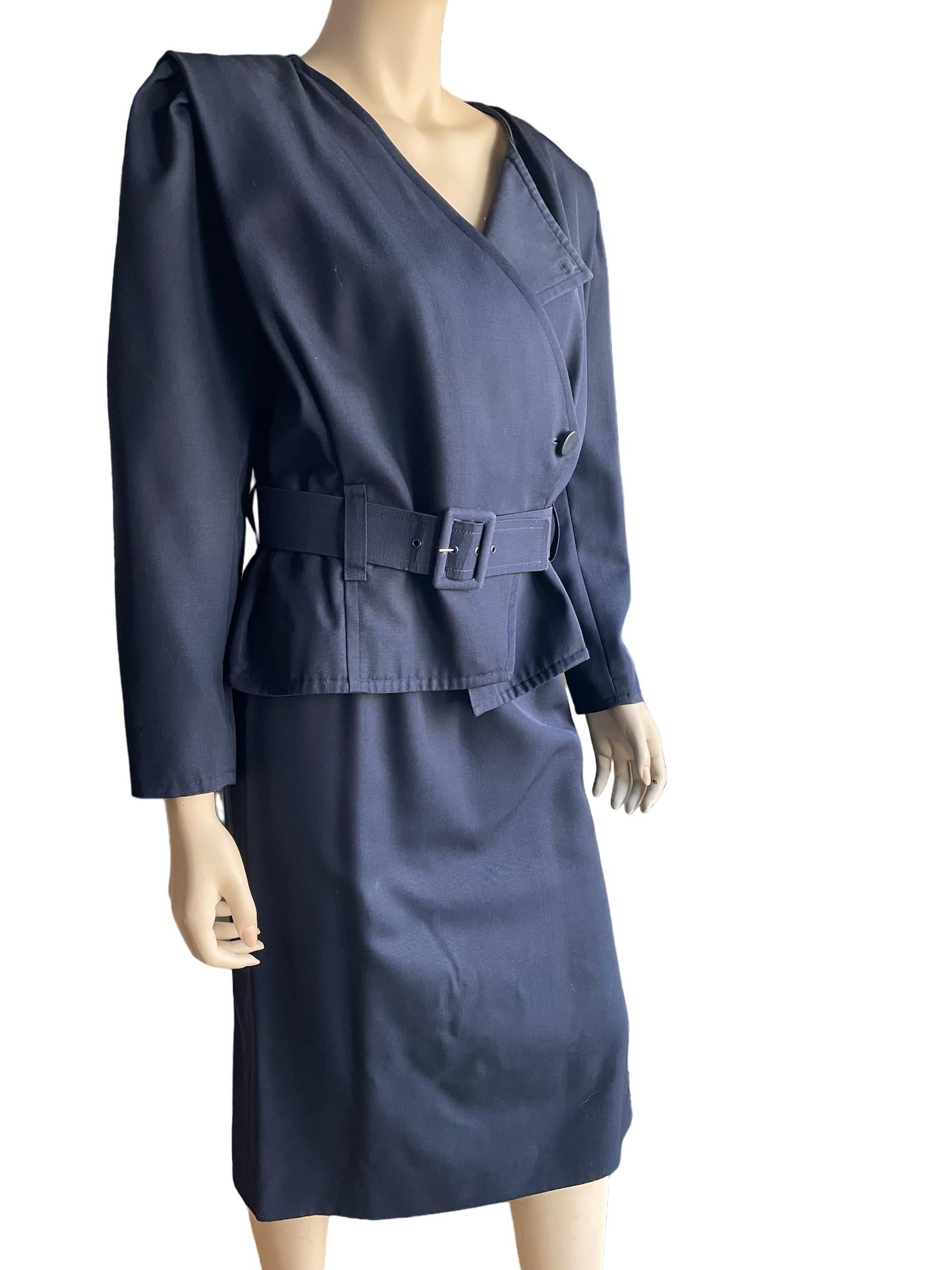 1980s Navy Courreges Skirt Suit Set  In Good Condition For Sale In Greenport, NY
