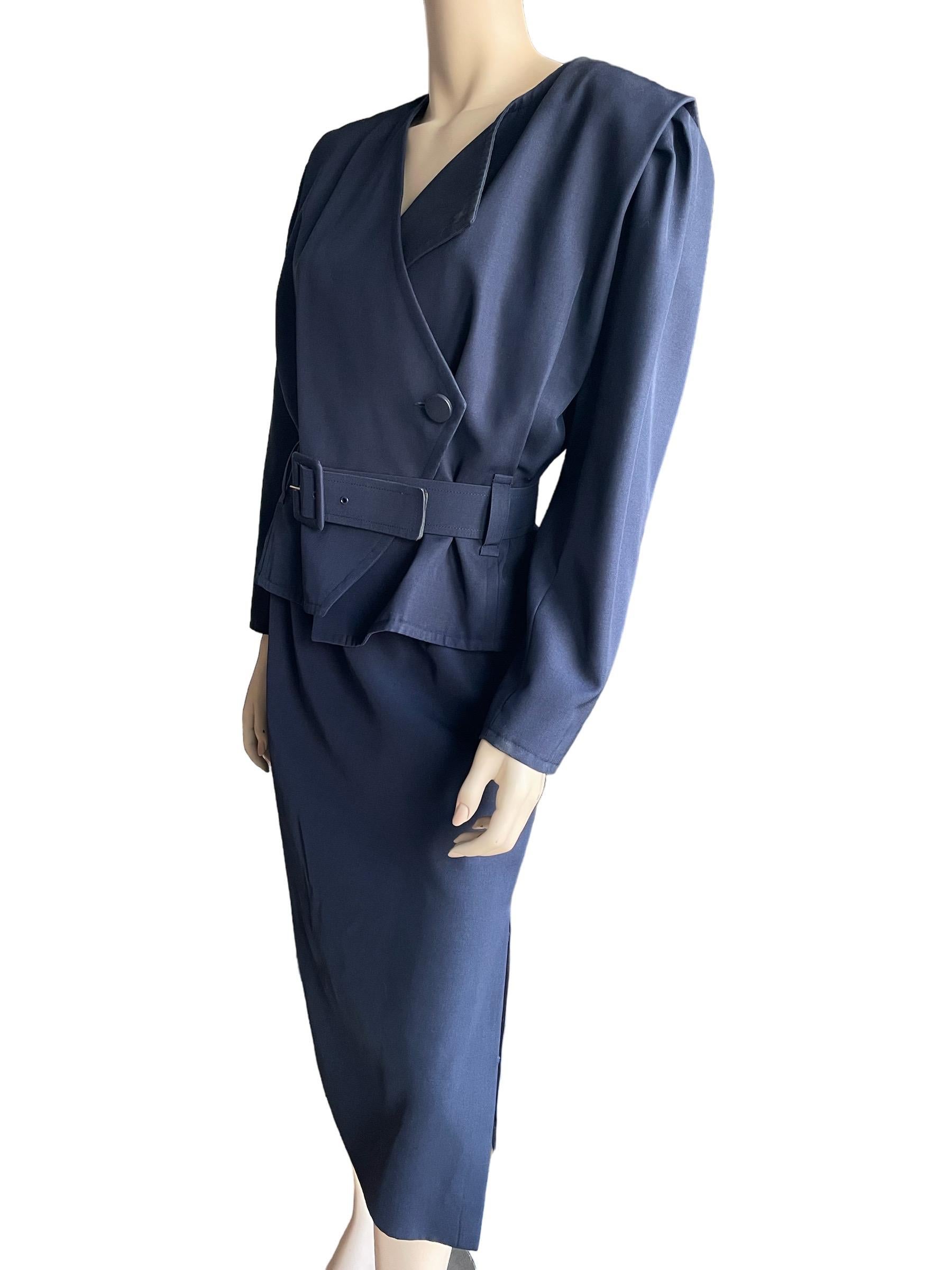 1980 Navy Courreges Skirt Suit Set  Unisexe en vente