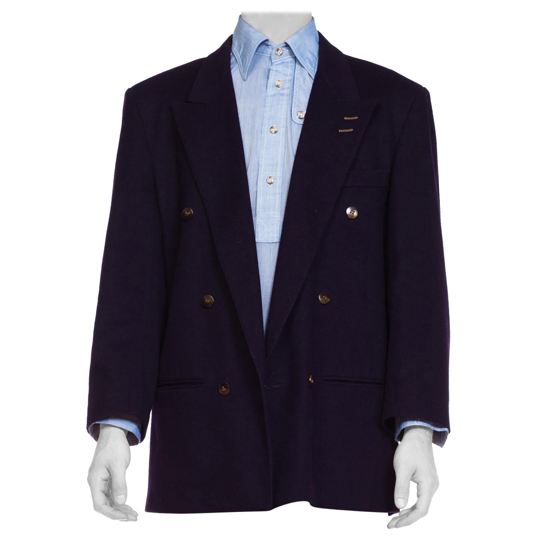 1980S ALESSANDRO Navy Blue Wool Men's New Wave Double Breasted Blazer From Fran For Sale