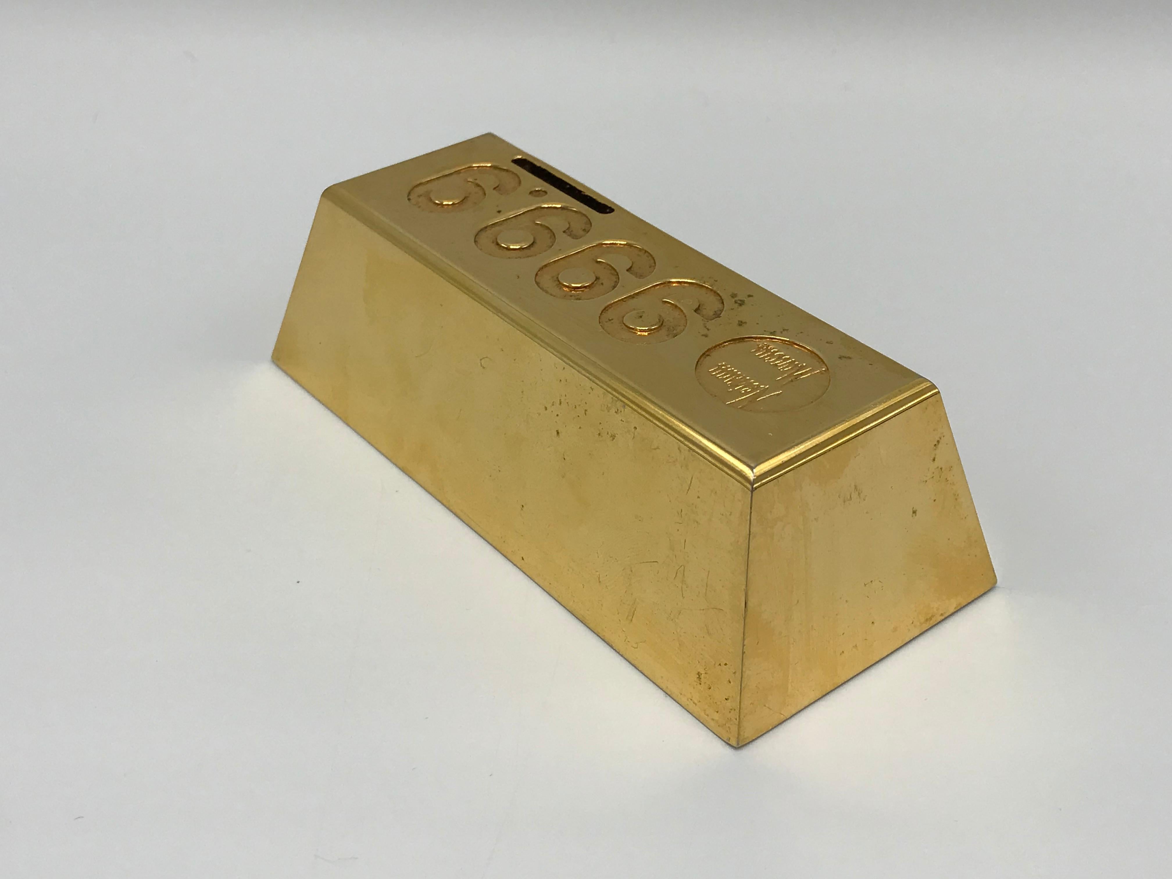 Modern 1980s Neiman Marcus Gold-Plated Brick Desktop Bank For Sale