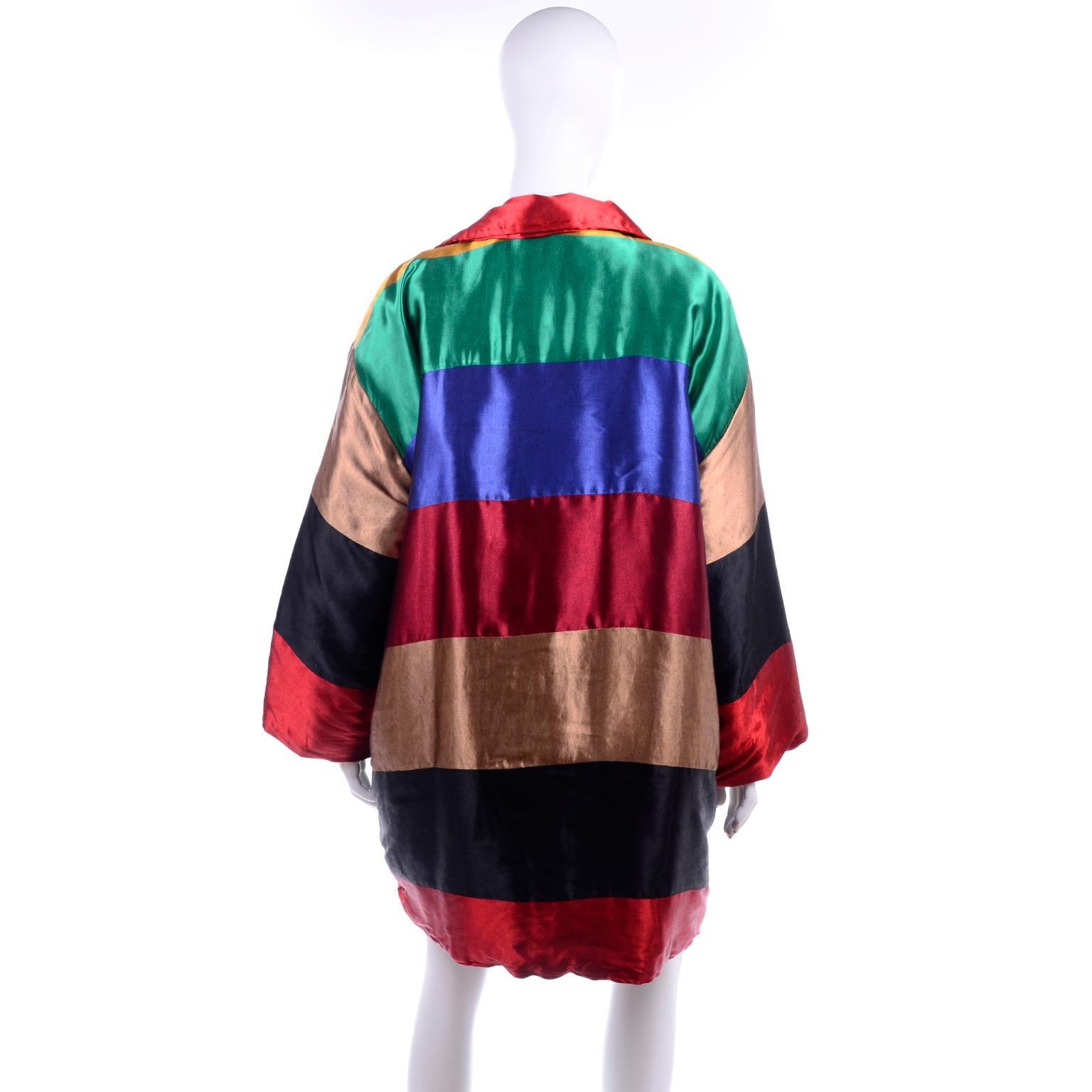 Pink 1980s Neiman Marcus Colorful Reversible Jacket Vintage Rainbow Satin Coat