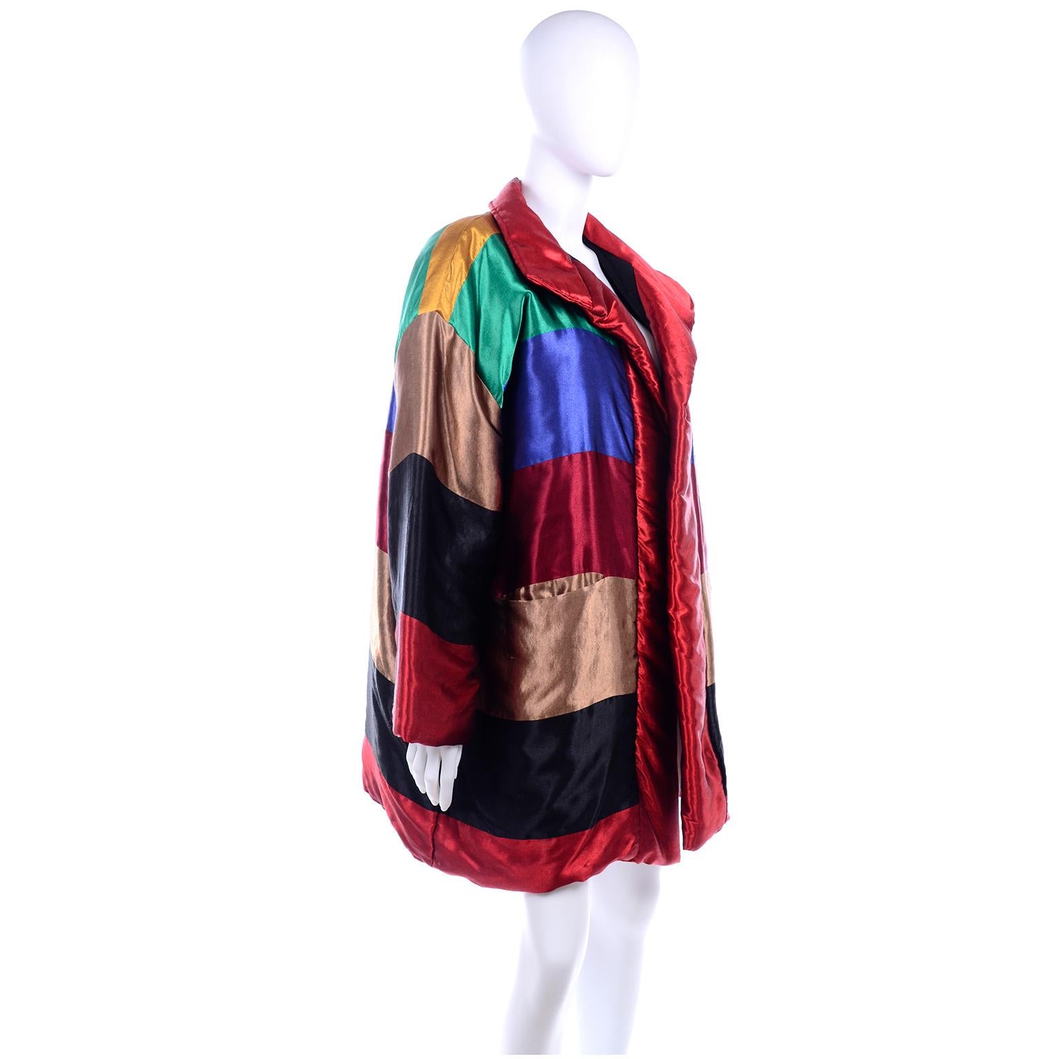 1980s Neiman Marcus Colorful Reversible Jacket Vintage Rainbow Satin Coat In Excellent Condition In Portland, OR