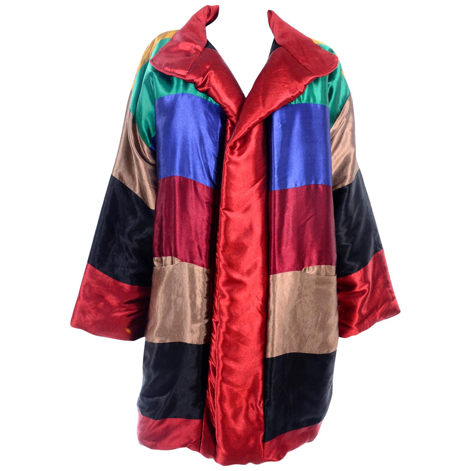 1980s Neiman Marcus Colorful Reversible Jacket Vintage Rainbow Satin Coat
