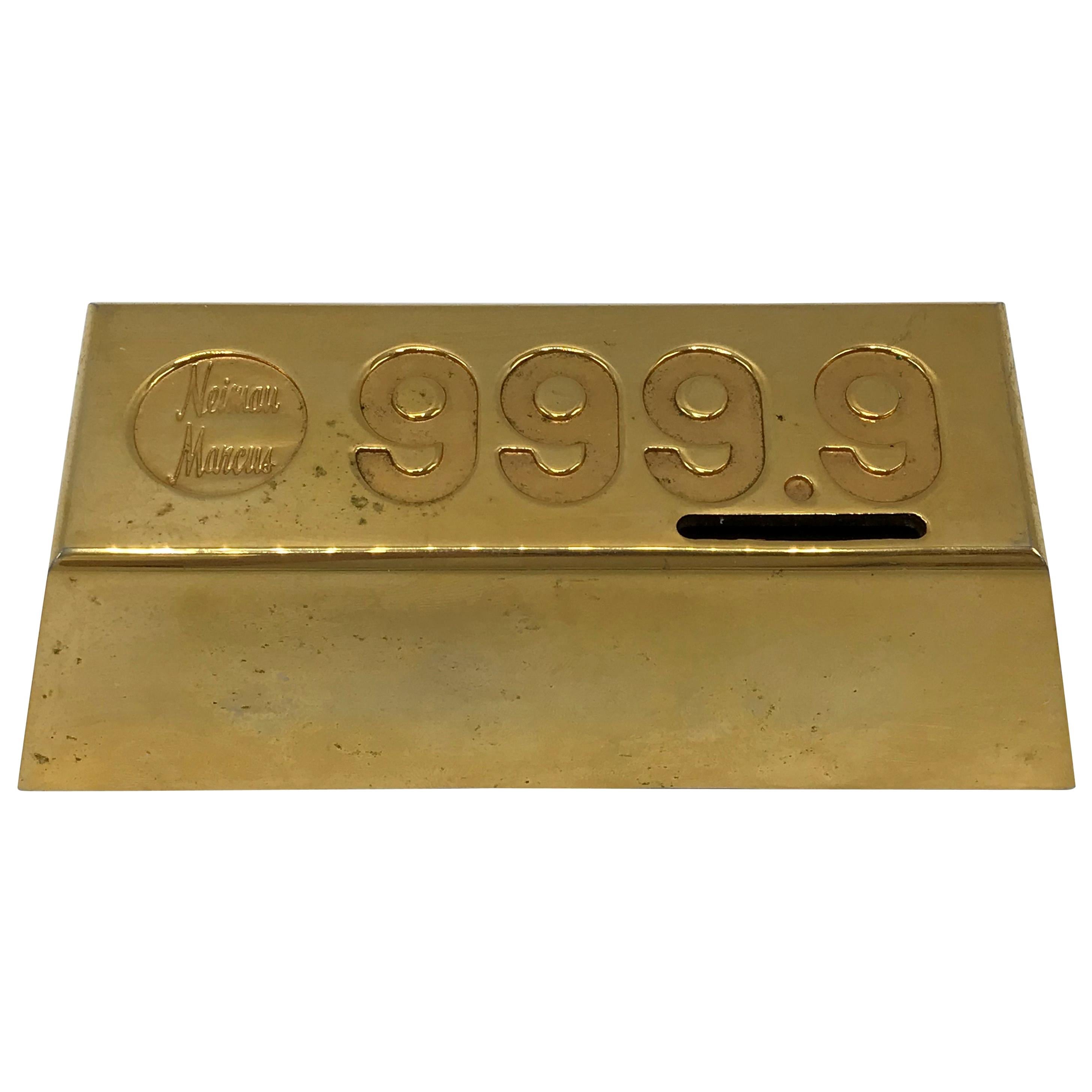 1980s Neiman Marcus Gold-Plated Brick Desktop Bank For Sale