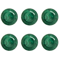 1980s Neiman Marcus Malachite Dessert Plates, Set of Six