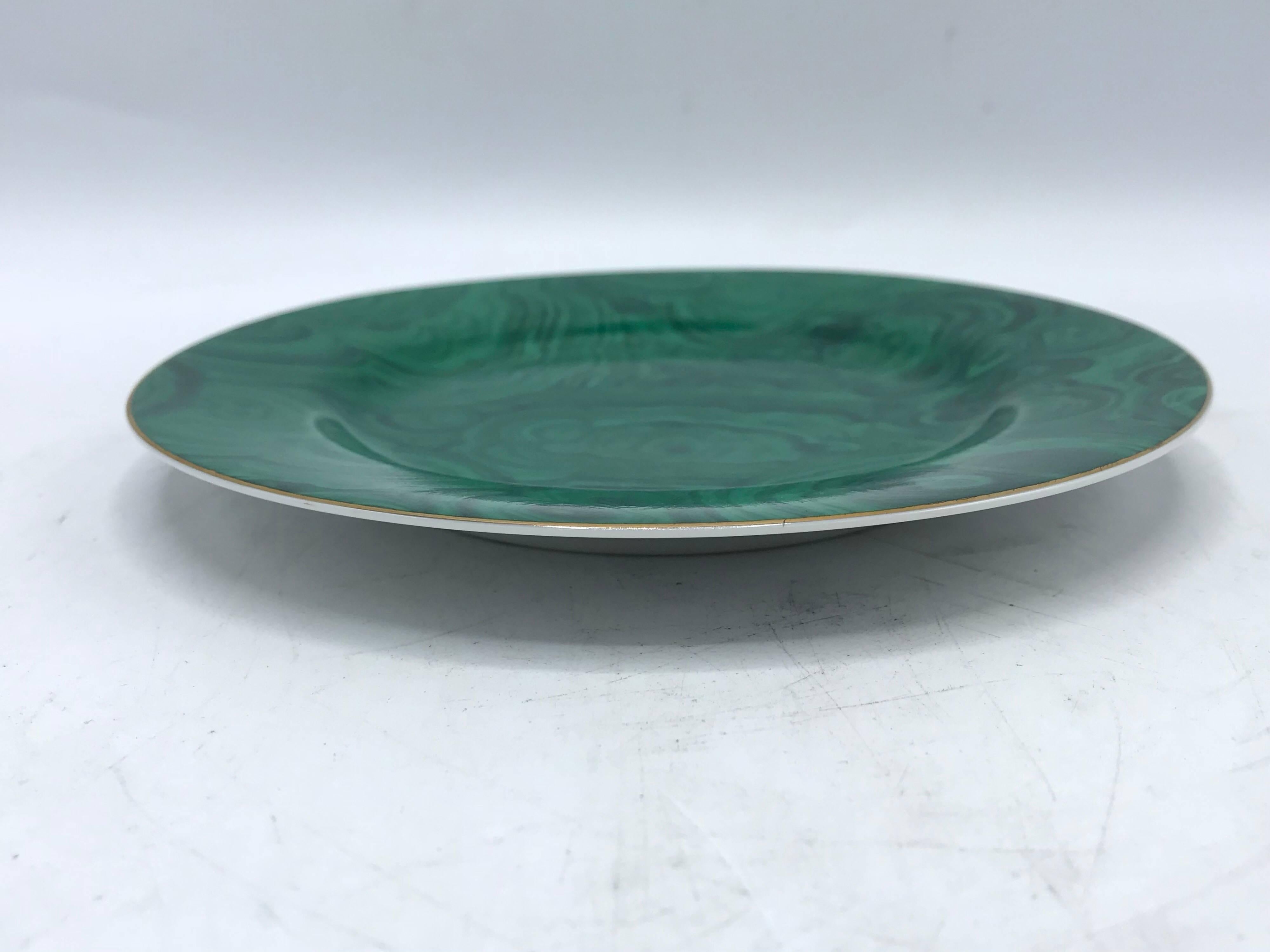 Hollywood Regency 1980s Neiman Marcus Malachite Porcelain Dessert Plates, Set of Four