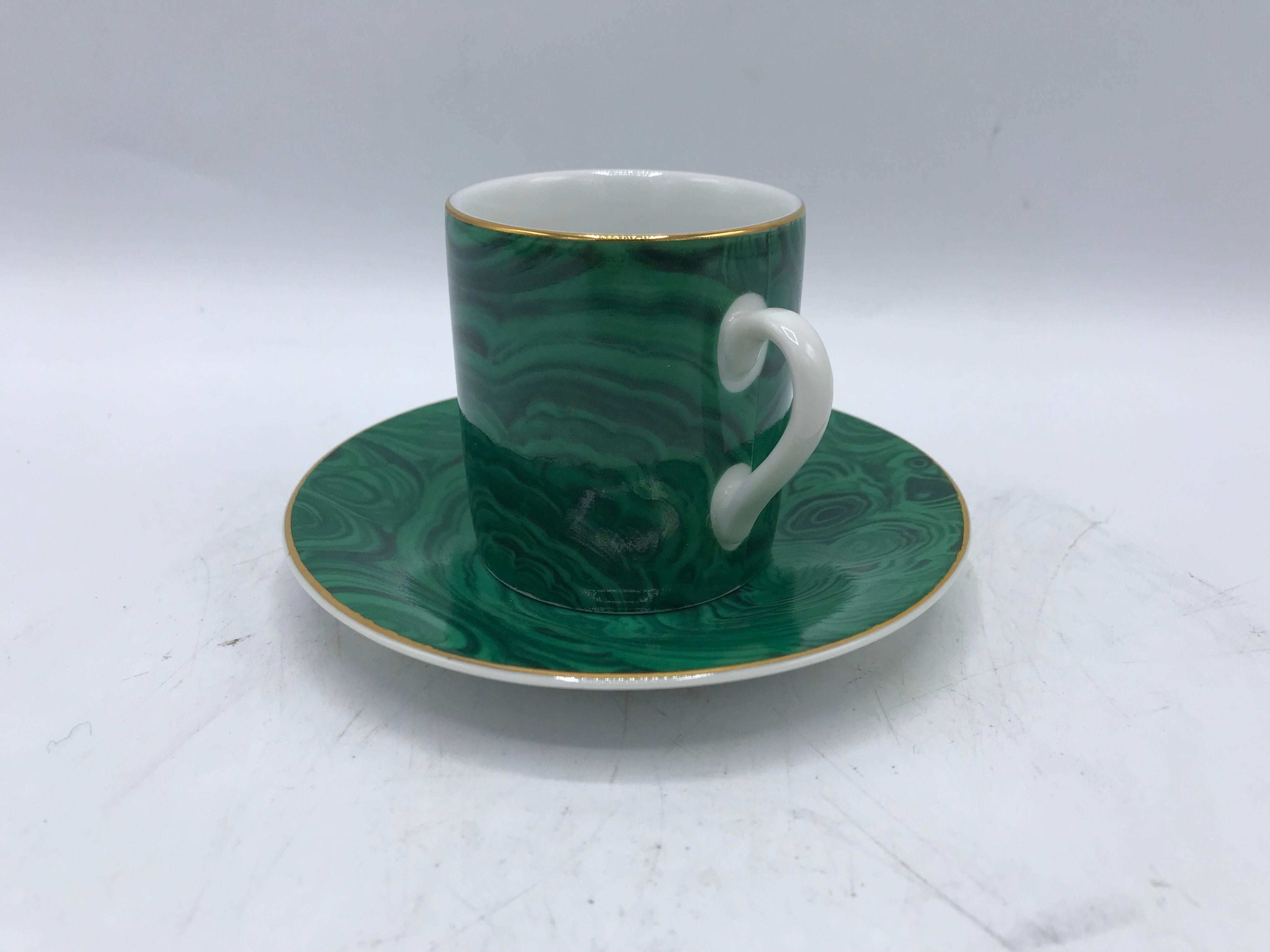 1980s Neiman Marcus Malachite Porcelain Teacups and Saucers, Set of Eight In Excellent Condition In Richmond, VA
