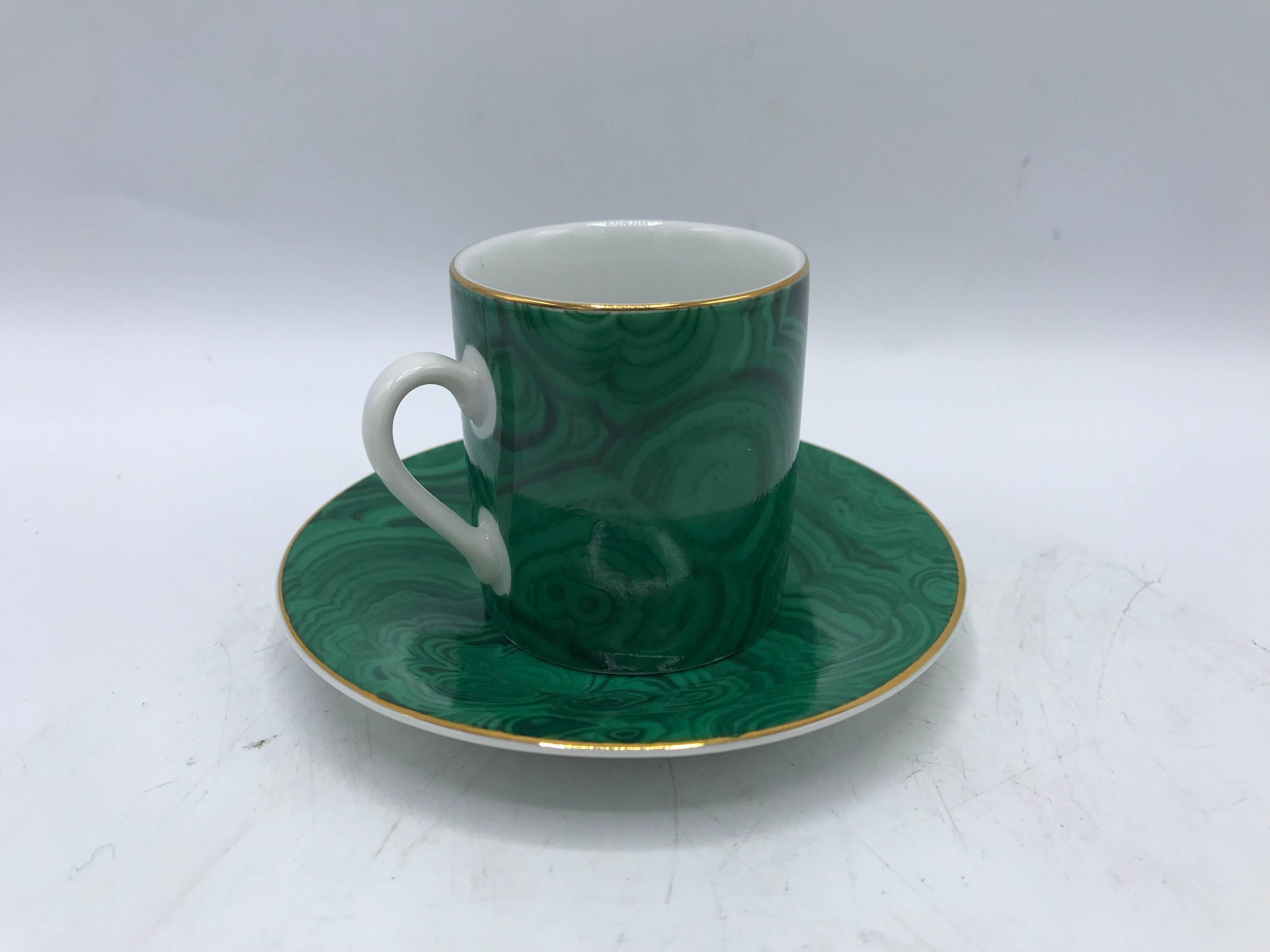 20th Century 1980s Neiman Marcus Malachite Porcelain Teacups and Saucers, Set of Eight
