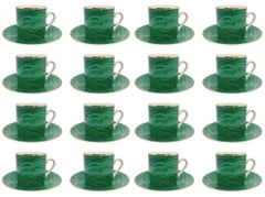 1980s Neiman Marcus Malachite Teacup and Saucer, Set of 16